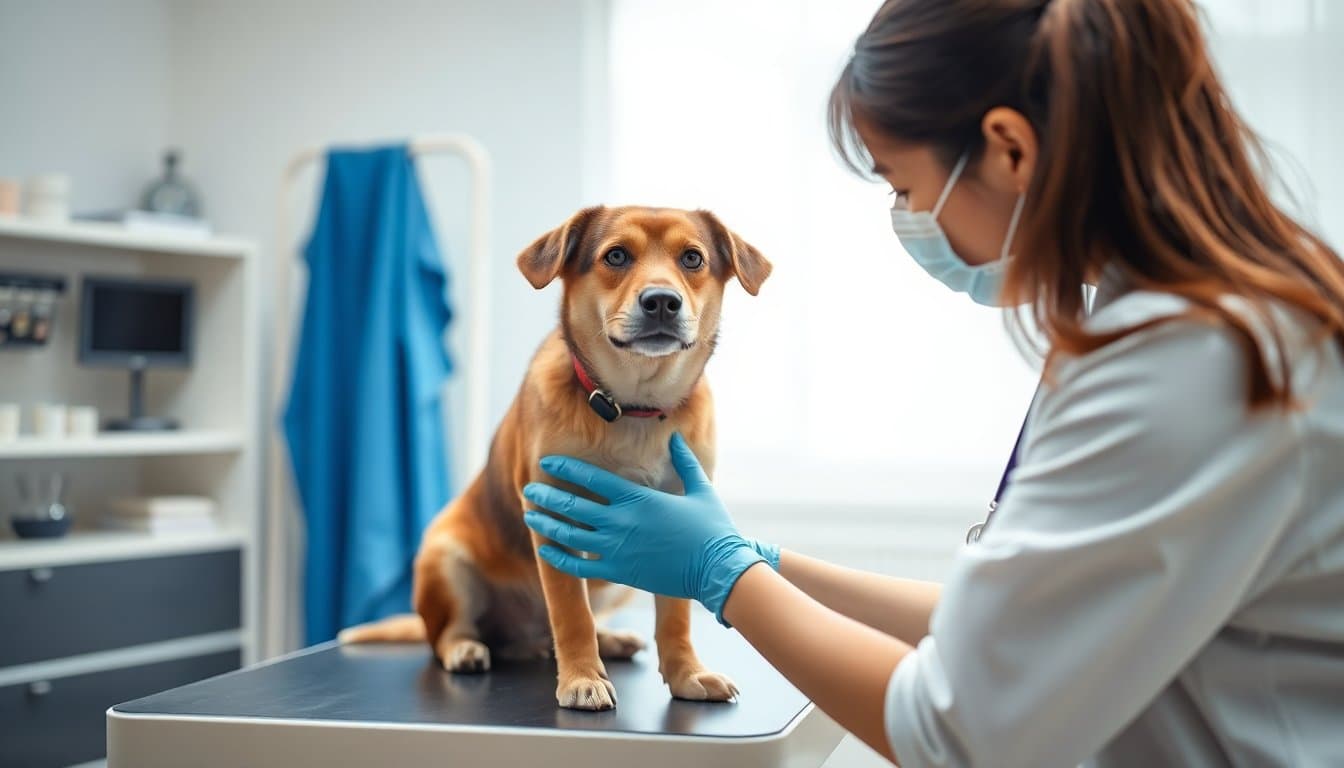 Vétérinaire examinant un chien lors d'une consultation