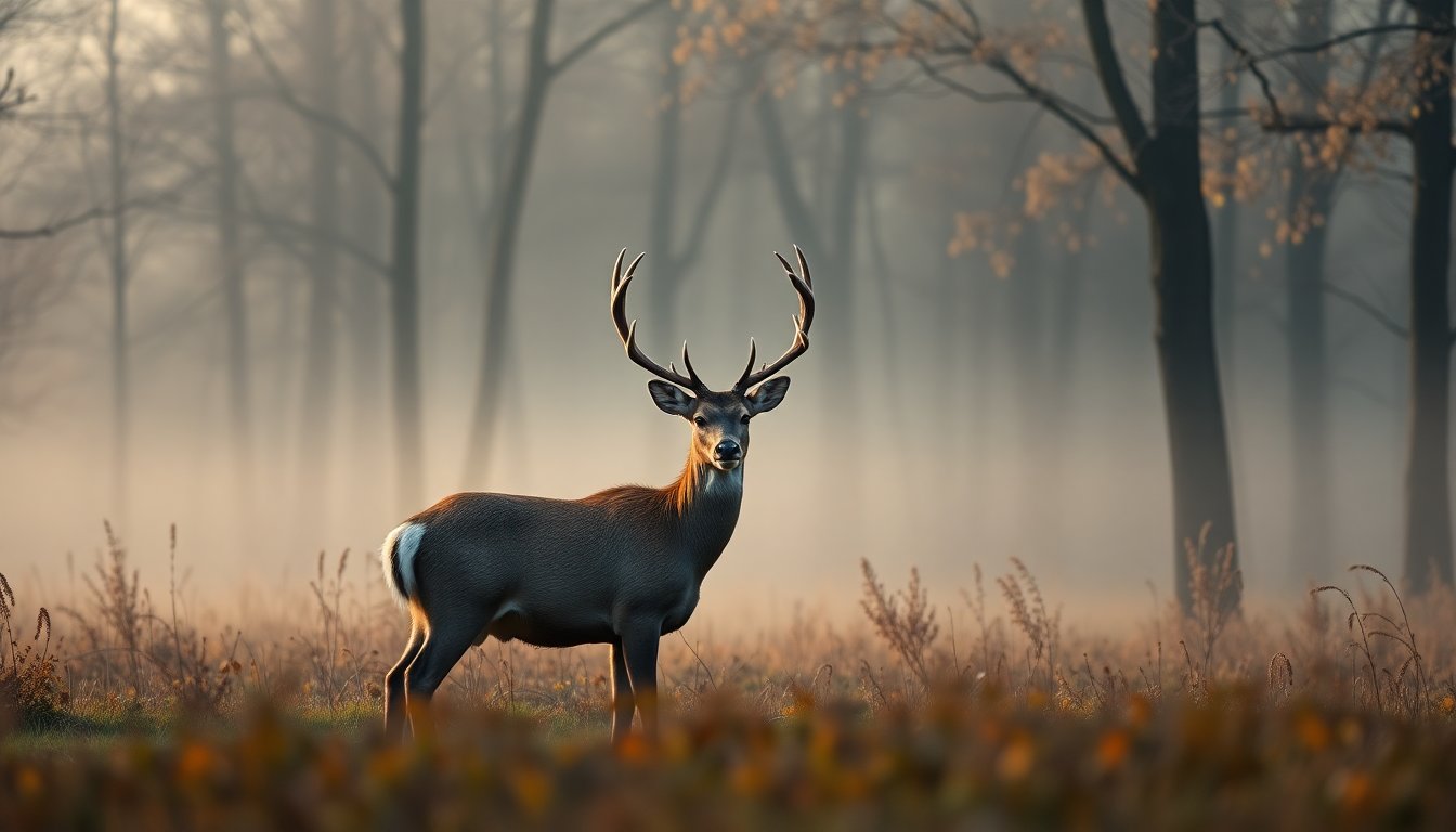 Cerf élaphe dans une forêt française au petit matin