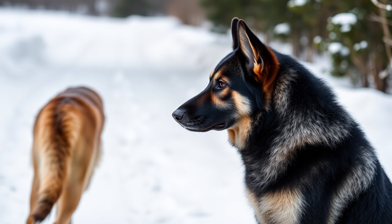 Chien croisé Berger Allemand et Husky de profil