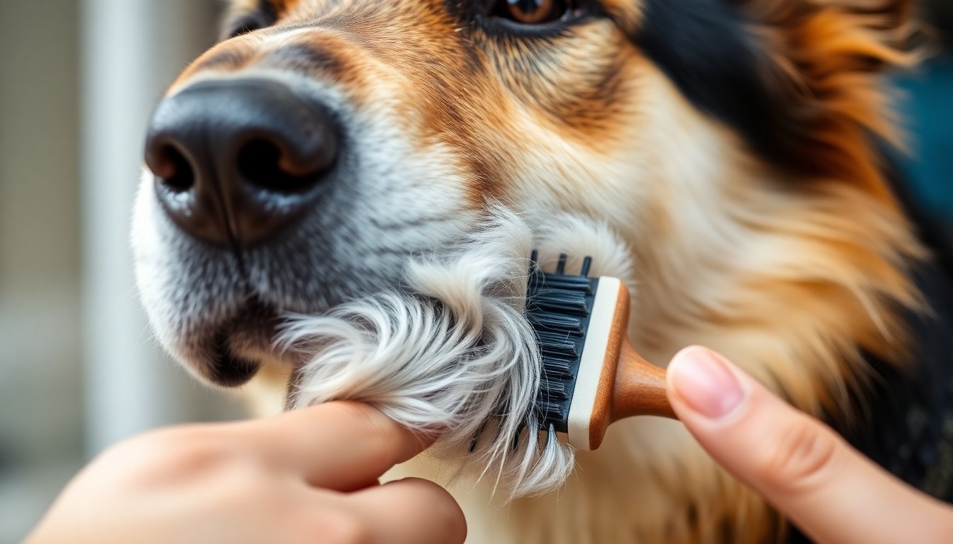 Brossage du double pelage d'un croisé Berger Allemand Husky