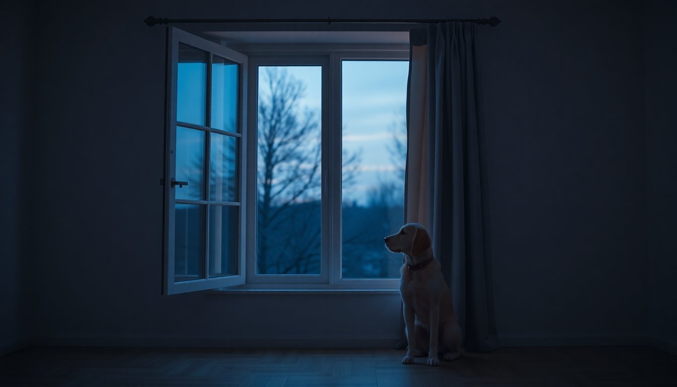 Fenêtre ouverte le soir pour laisser sortir une chauve-souris