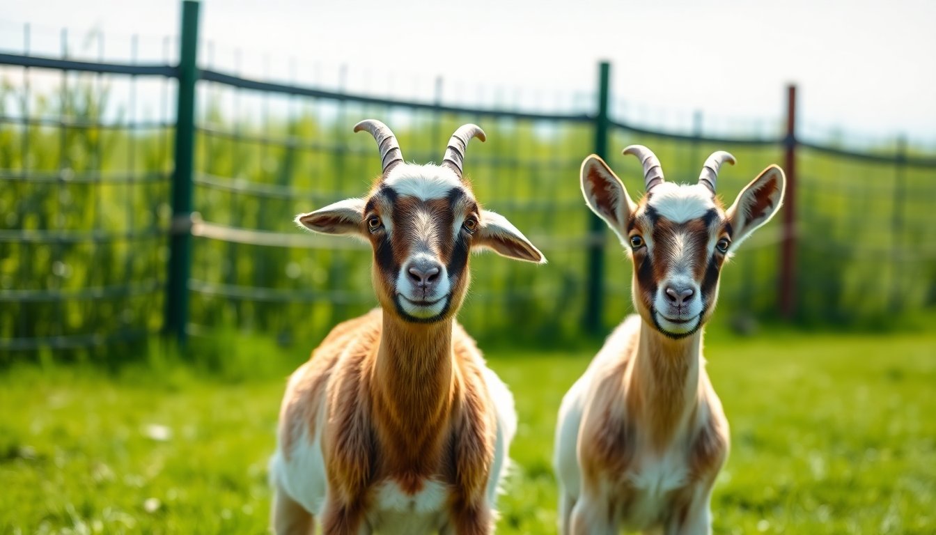 Deux chèvres naines dans un pré clôturé