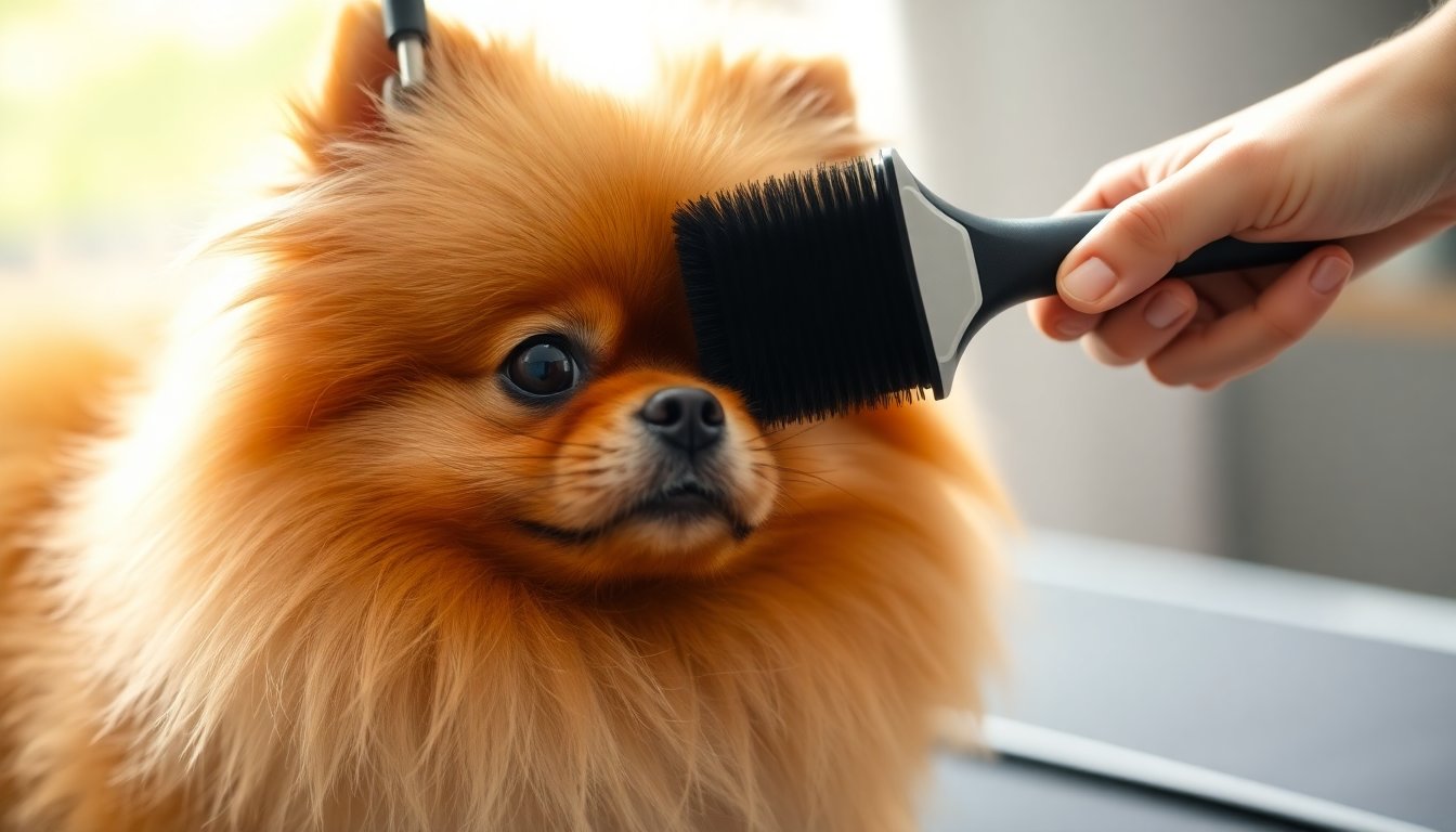 Brossage du pelage dense d'un Spitz nain