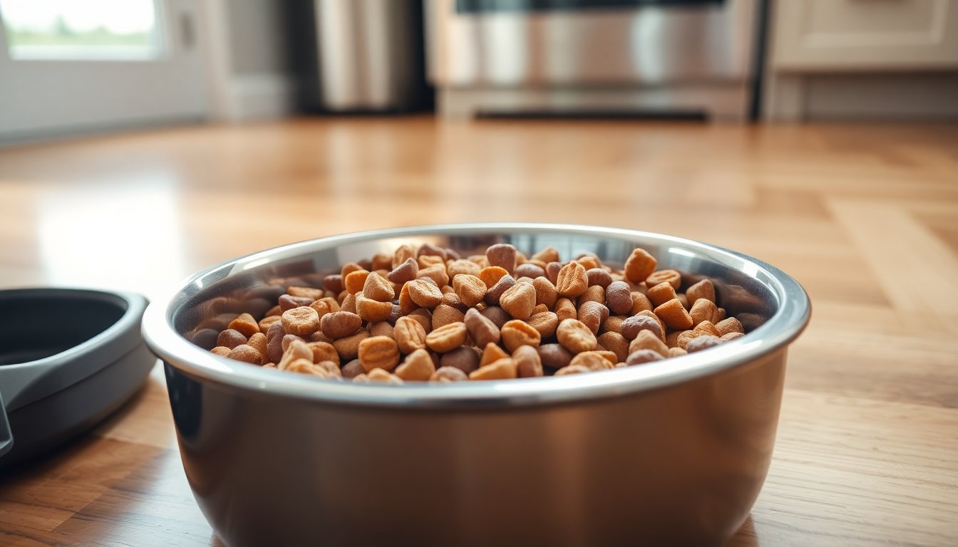 Mélange de deux croquettes pour une transition alimentaire progressive