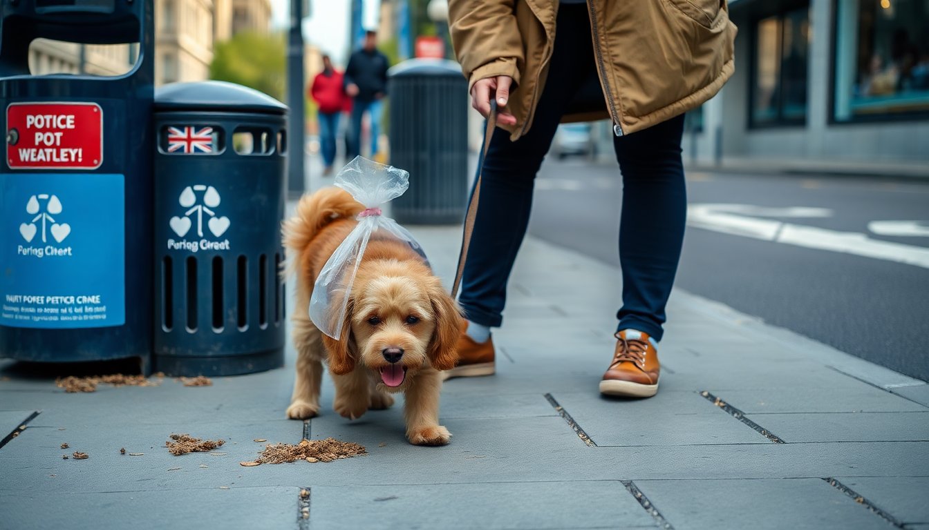 Ramassage des déjections canines sur un trottoir