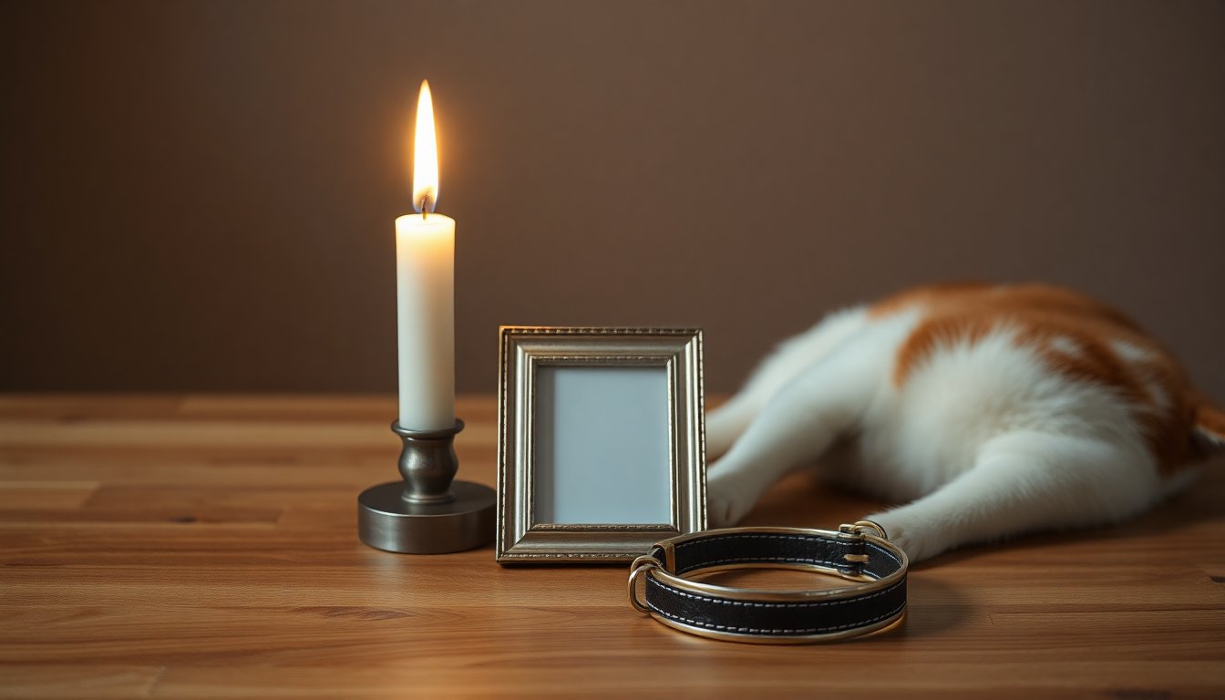 Bougie et collier de chat, hommage après un décès