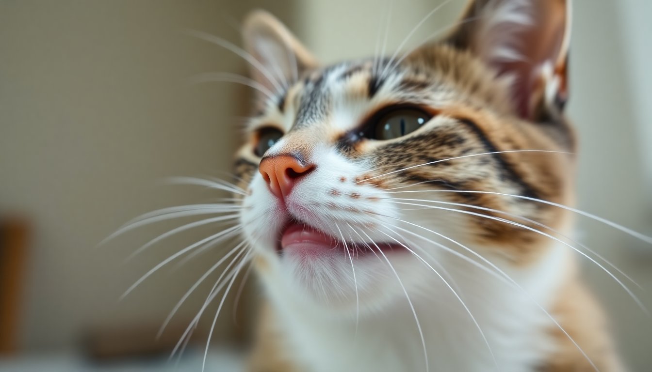 Gros plan du museau d'un chat en train d'éternuer