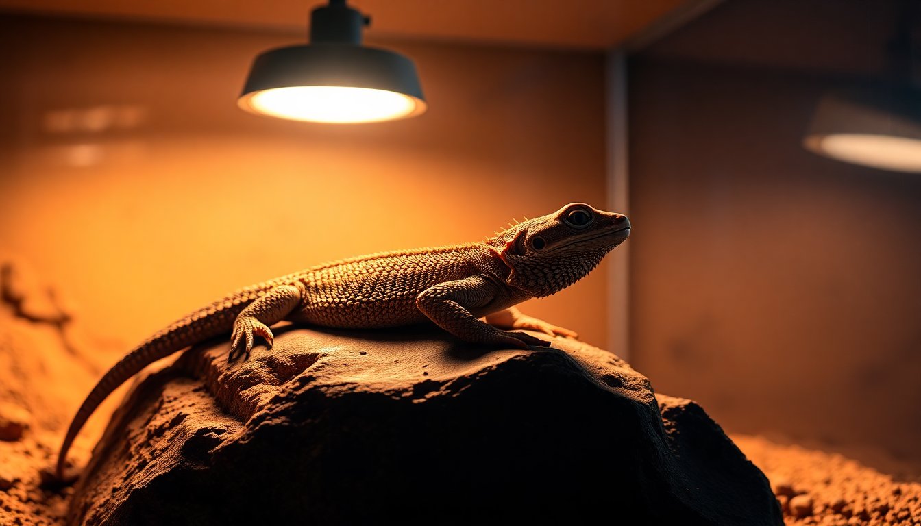 Pogona en thermorégulation sous sa lampe UV-B
