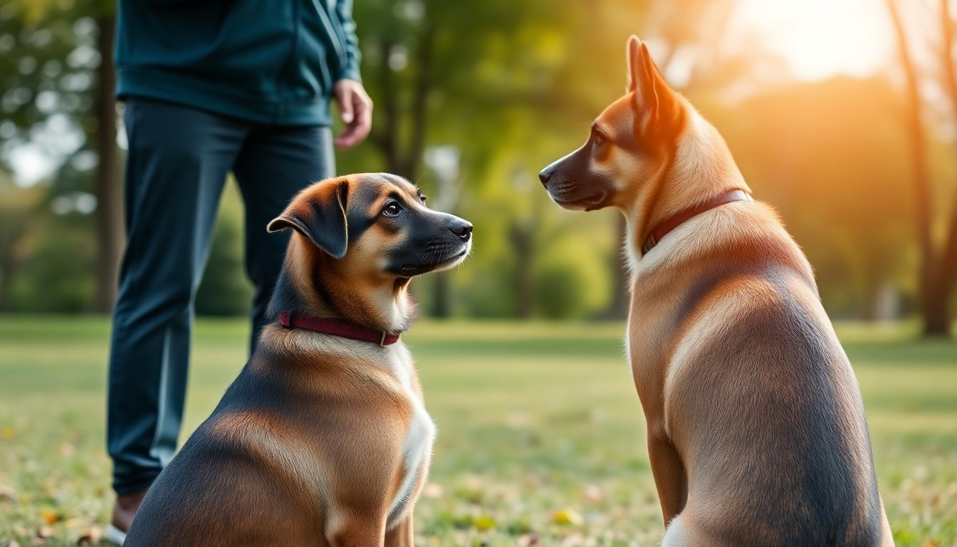 Chien attentif pendant une séance d'éducation en extérieur