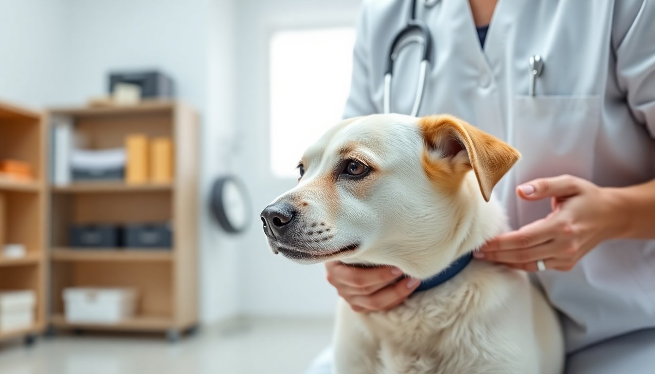 Vétérinaire auscultant un chien avec un stéthoscope