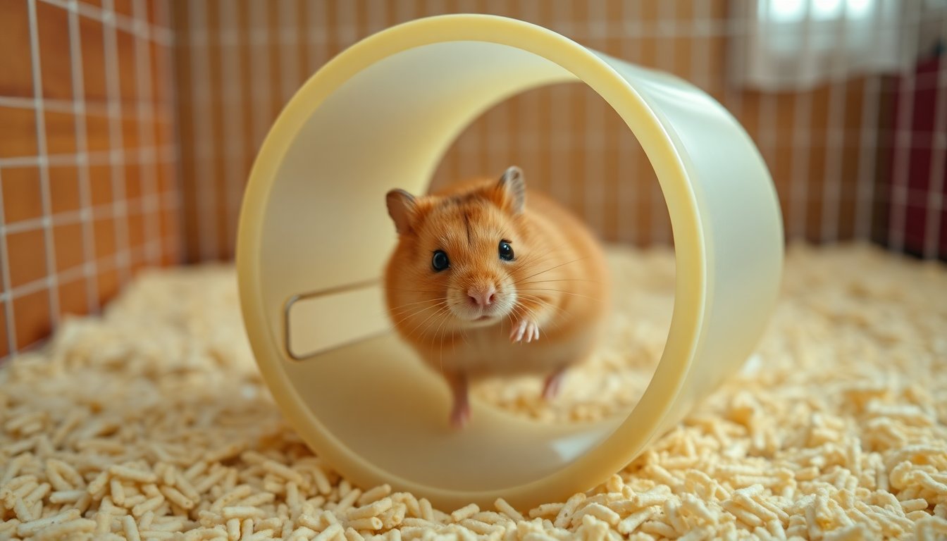 Hamster courant dans sa roue d'exercice